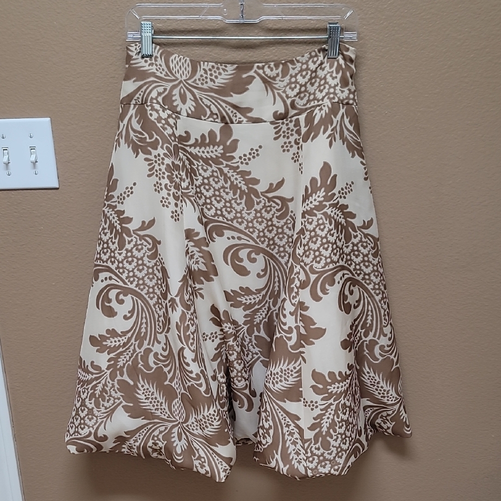 DKNY Cream and Brown A-Line Pleated Skirt